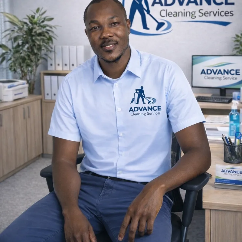 Advance Cleaning Services owner in branded uniform